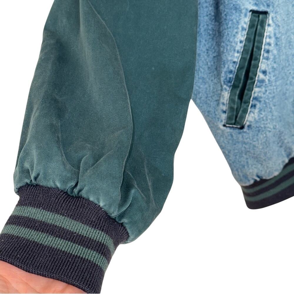 Vintage90s Disney Micky Mouse Denim Blue Green Snap Varsity Jacket Size M — image 7 of 8